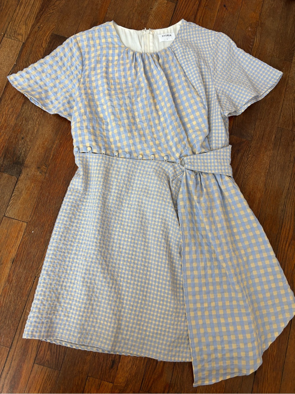 Storia Blue and Yellow Gingham Mini Dress with Sash